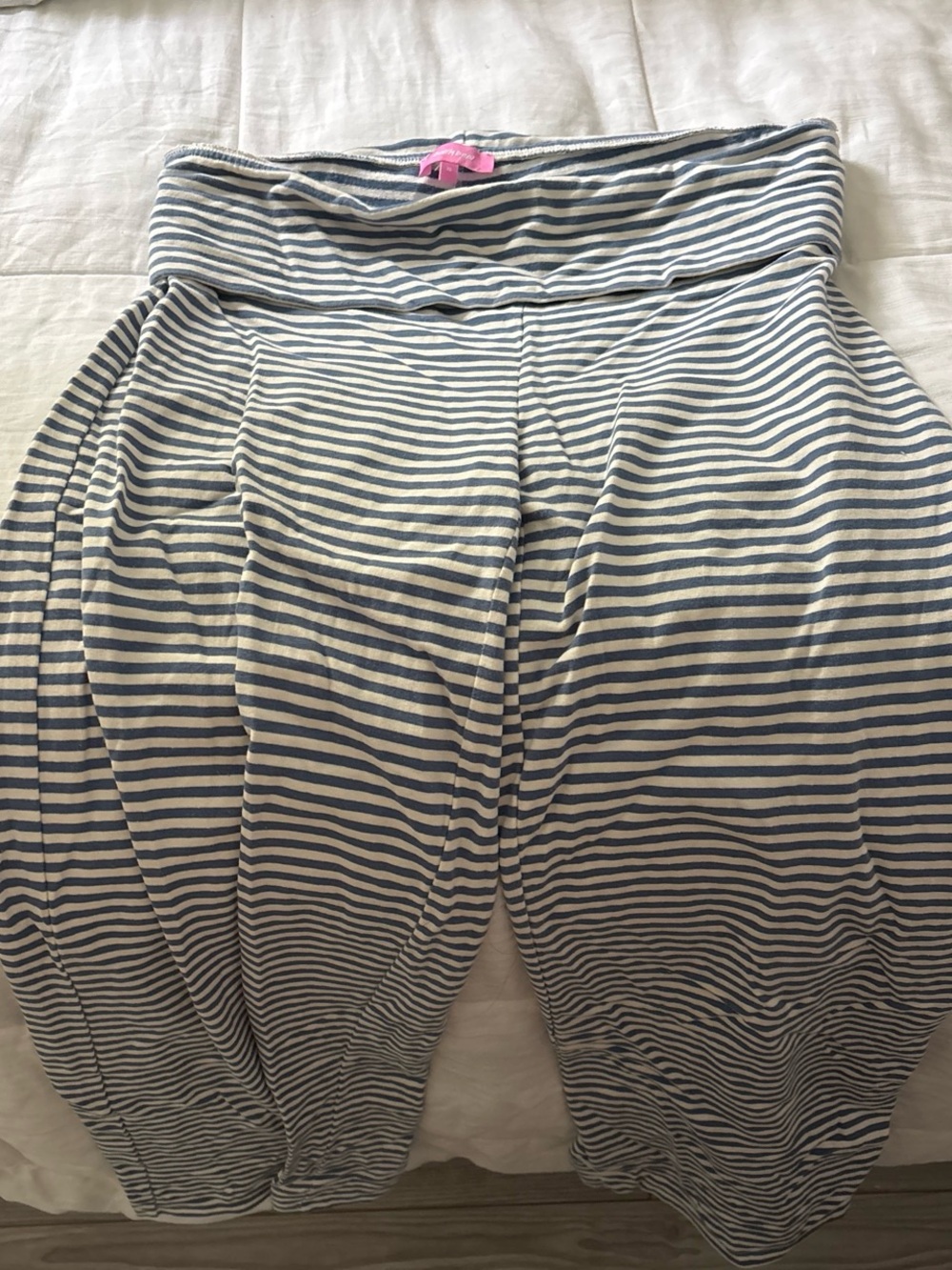 Edikted Blue and White Striped Lounge Pants with Pink Label